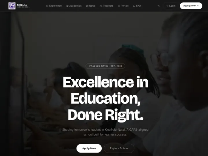 Sidelile High School website hero